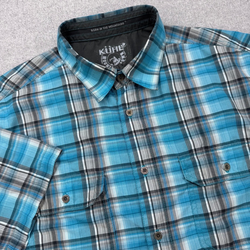 Kuhl‎ Mens Shirt Mens M Blue Plaid Short Sleeve Performance Button Up Outdoor